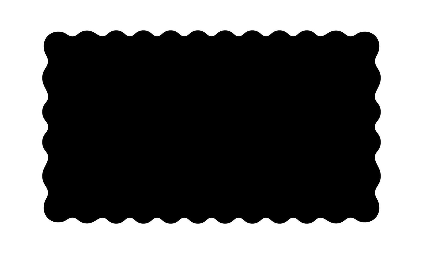 Rectangle shape with wavy edges. Rectangular form with scalloped borders. Empty black text box, tag, stamp or label isolated on white background. graphic illustration vector