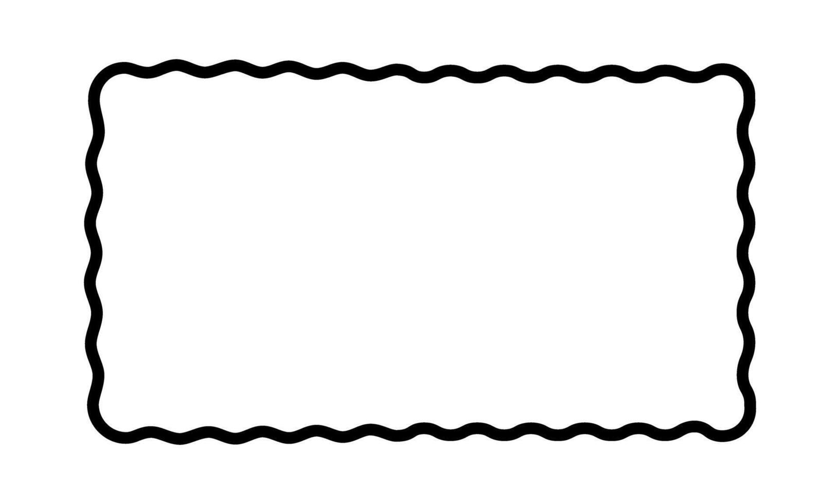 Empty rectangular frame with curvy edges. Rectangle shape with scalloped borders. Picture or photo framework, empty text box, tag or banner isolated on white background. graphic illustration vector