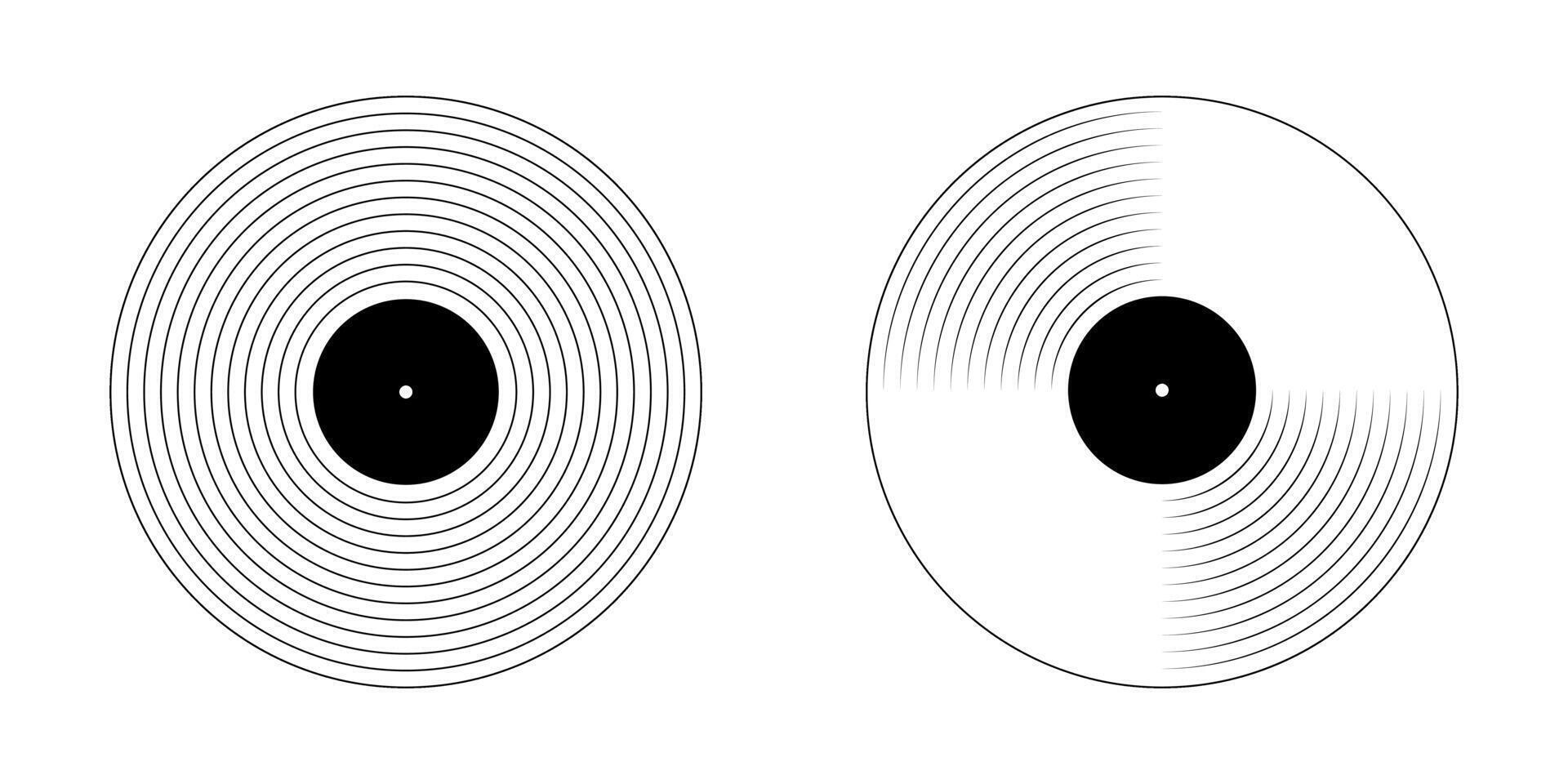 Vinyl plate icons. LP or long play music records isolated on white background. DJ equipment for techno party or discotheque in retro style. graphic illustration vector