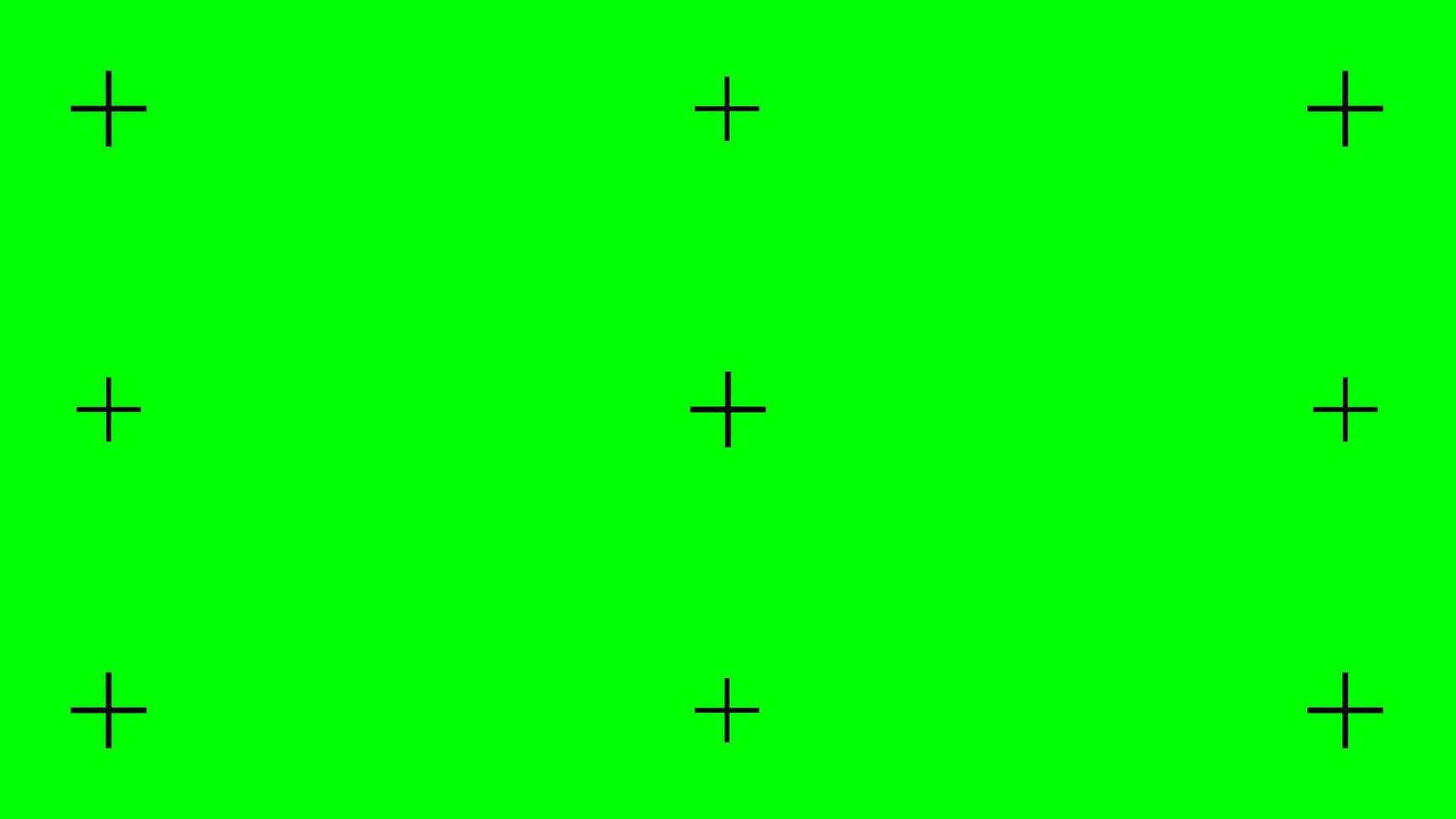 Greenscreen background with black tracking cross-shaped marks. Chroma key technique in technology to add VFX visual effects during movie post-production phase. flat illustration vector