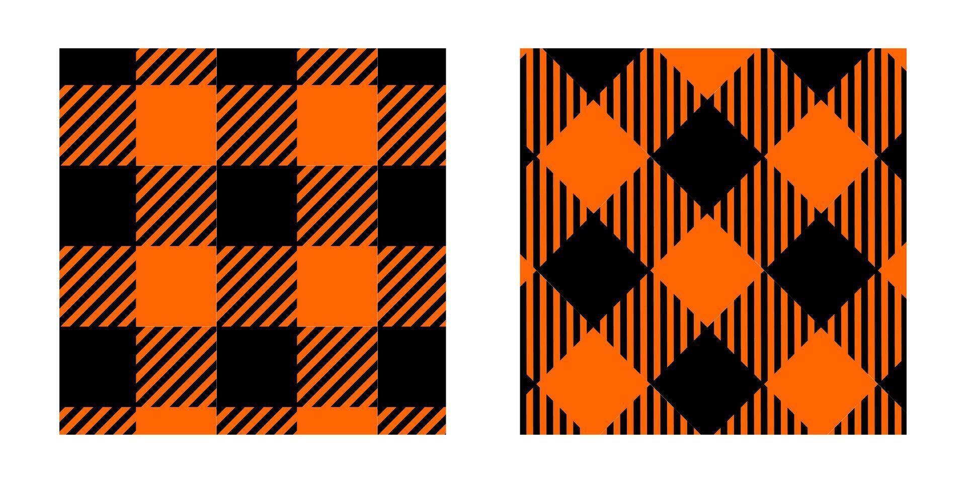 Halloween or Thanksgiving day checkered print. Black and orange gingham texture. Fabric design for autumn picnic plaid, blanket, napkin or tablecloth. flat illustration vector