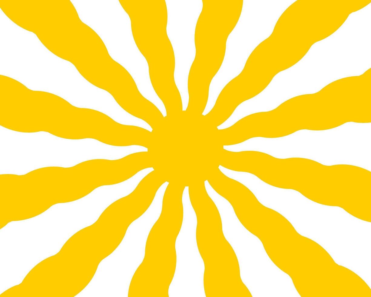Sun with undulated yellow rays. Sunburst, sunrise or sunset background in trendy groovy style. Preppy spring or summer theme wallpaper. Modern psychedelic y2k print. flat illustration vector