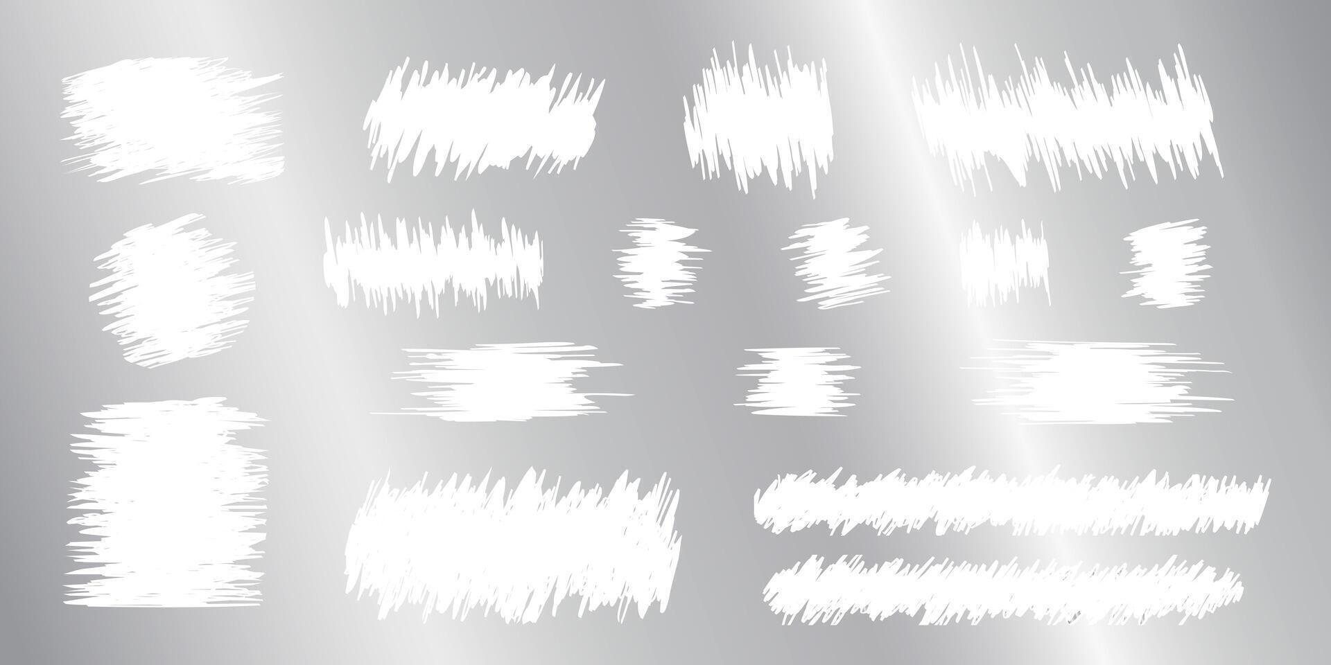 Scraped textures on metallic scratch card surface. Collection of scraping effects on scratchcard, game ticket, lottery or sale coupon isolated on silver background. realistic illustration vector
