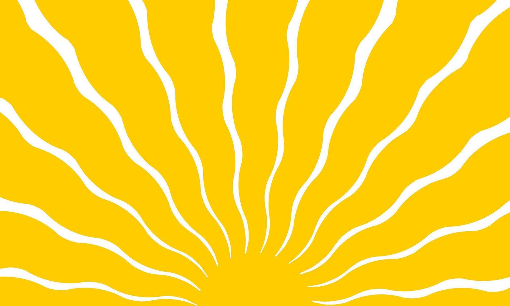 Groovy sun with wavy yellow rays. Summer theme background. Sunburst, sunrise or sunset poster in trendy preppy style. Modern psychedelic print. flat illustration vector