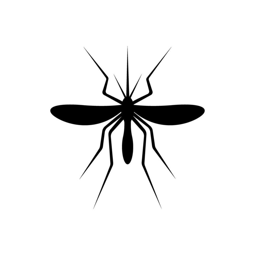 Mosquito icon. Black gnat silhouette. Poisonous flying insect isolated on white background. Malaria, dengue or zika virus concept. graphic illustration vector