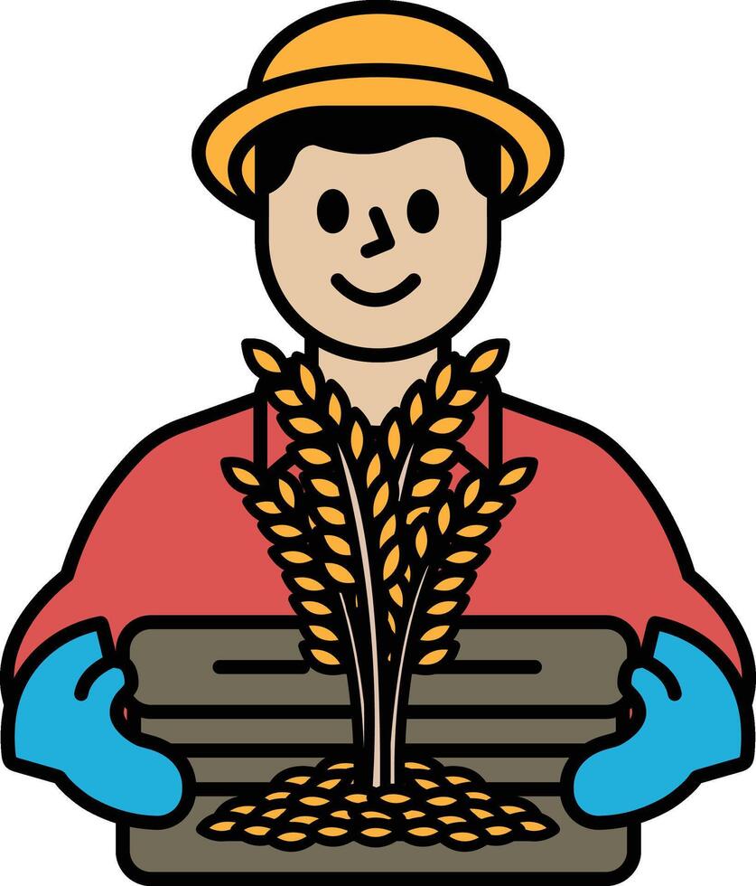 A man is holding a box of wheat vector