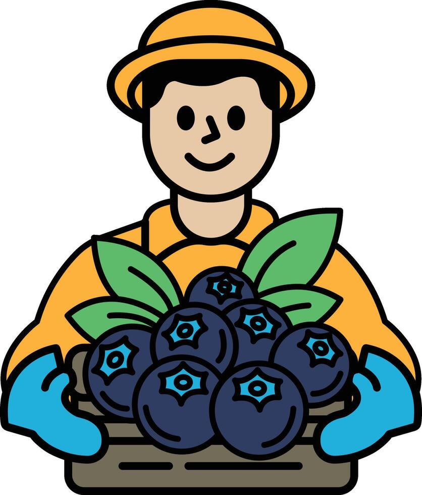 A man is holding a basket of blueberries vector