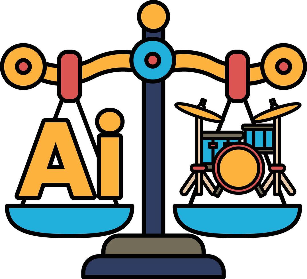 A scale with the letters AI on one side and a drum set on the other vector