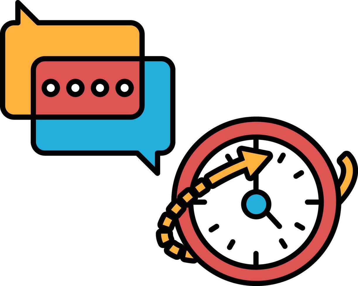A clock with a red face and a blue arrow pointing to the right vector