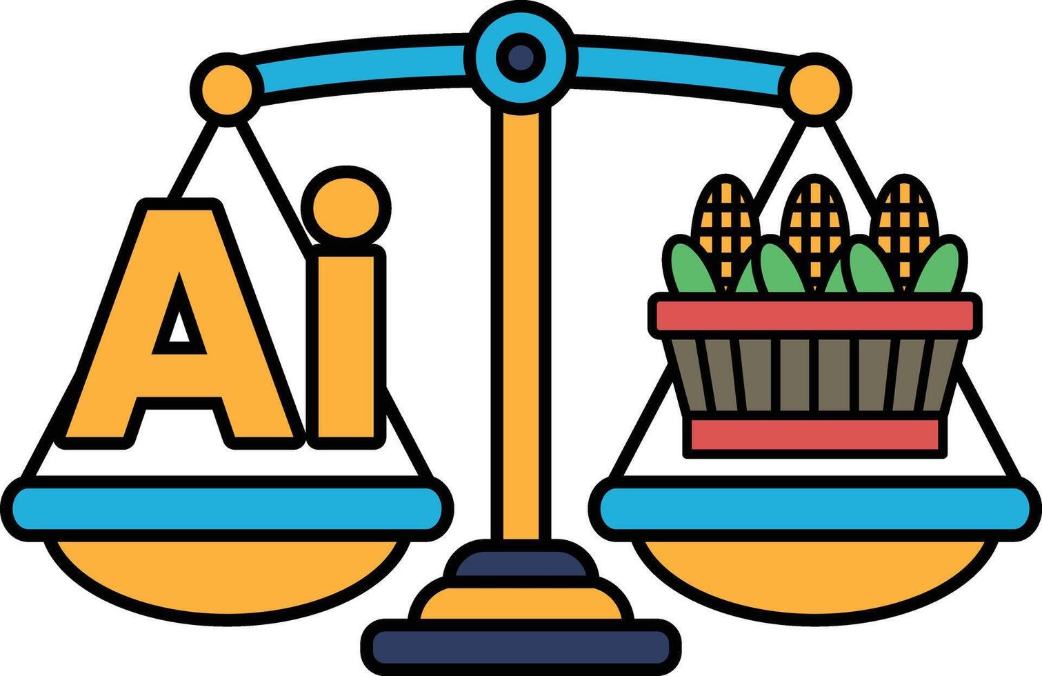 A scale with the letters AI on one side and a basket of corn on the other vector