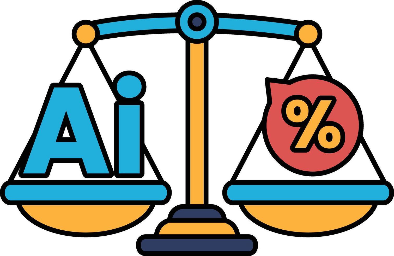 A scale with the word AI on one side and the word percent on the other vector