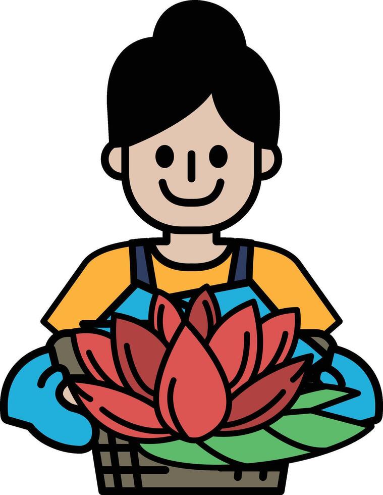 A woman is holding a red flower in a basket vector