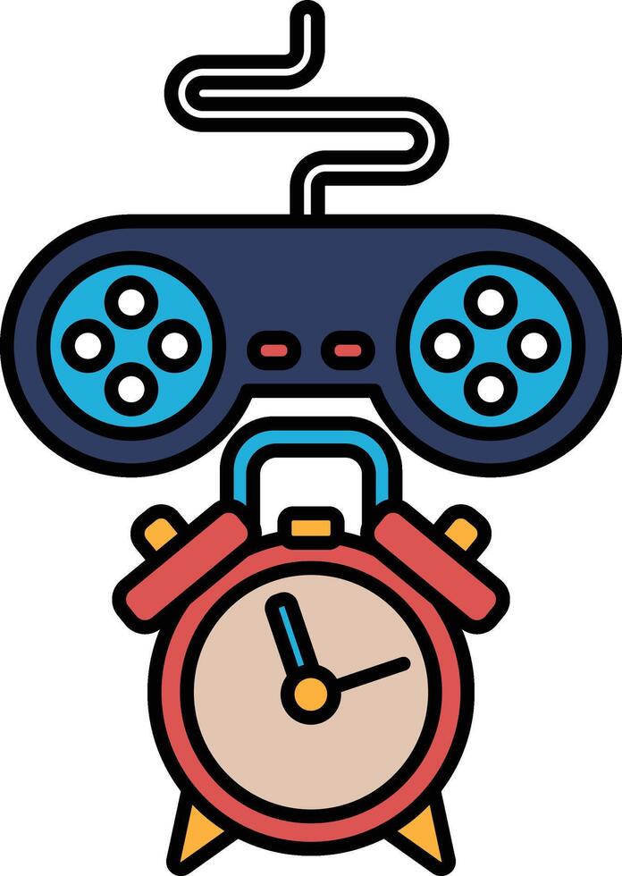 A red alarm clock with a controller on top of it vector