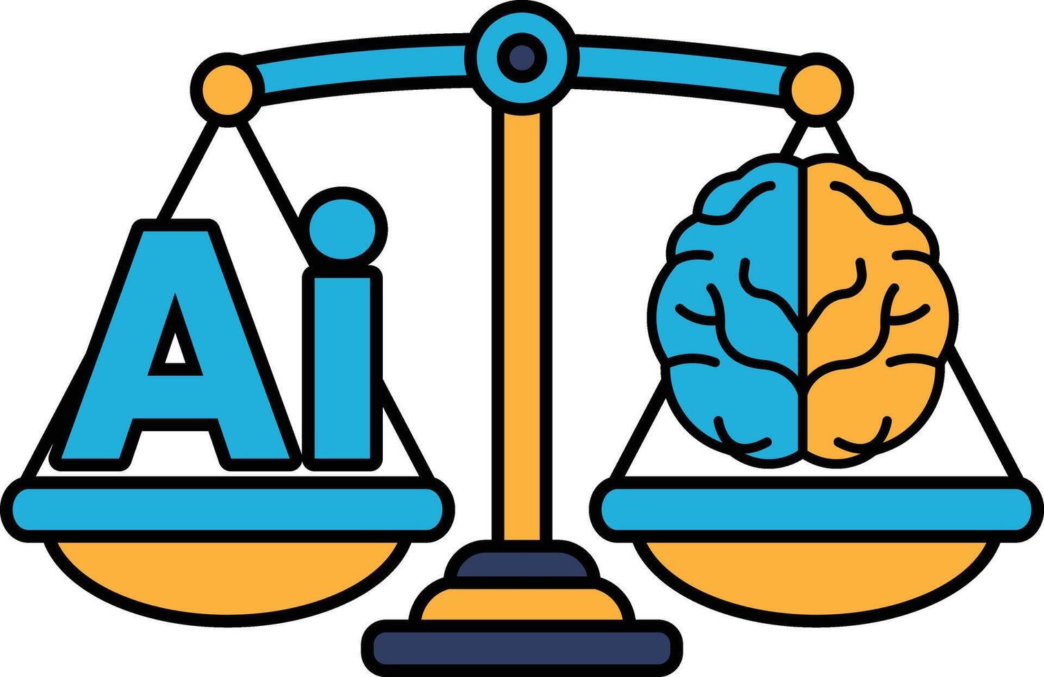 A scale with a brain on one side and the letters AI on the other vector