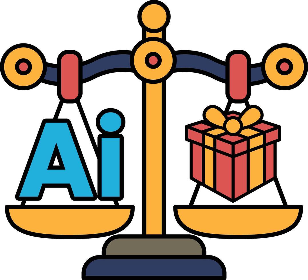 A scale with the word AI on one side and a red box on the other vector