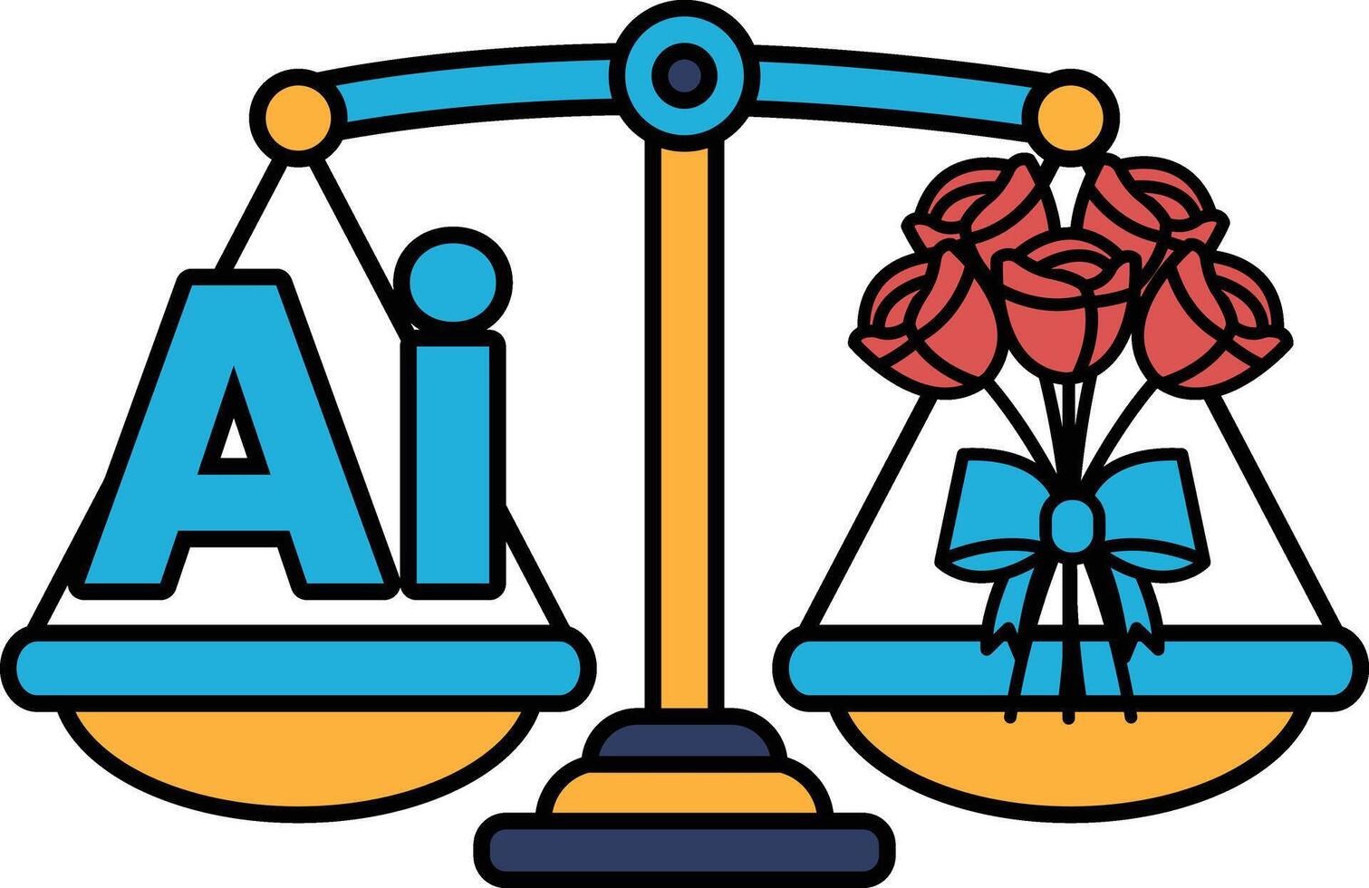 A scale with a rose bouquet on one side and the letters AI on the other vector