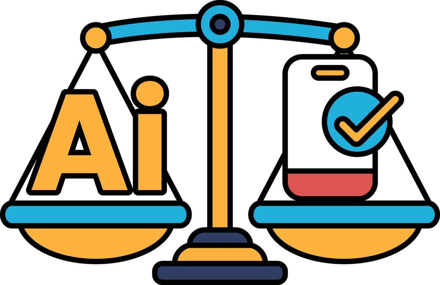 A scale with the word AI on one side and a phone on the other vector