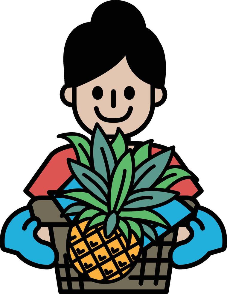 A woman is holding a pineapple in a basket vector