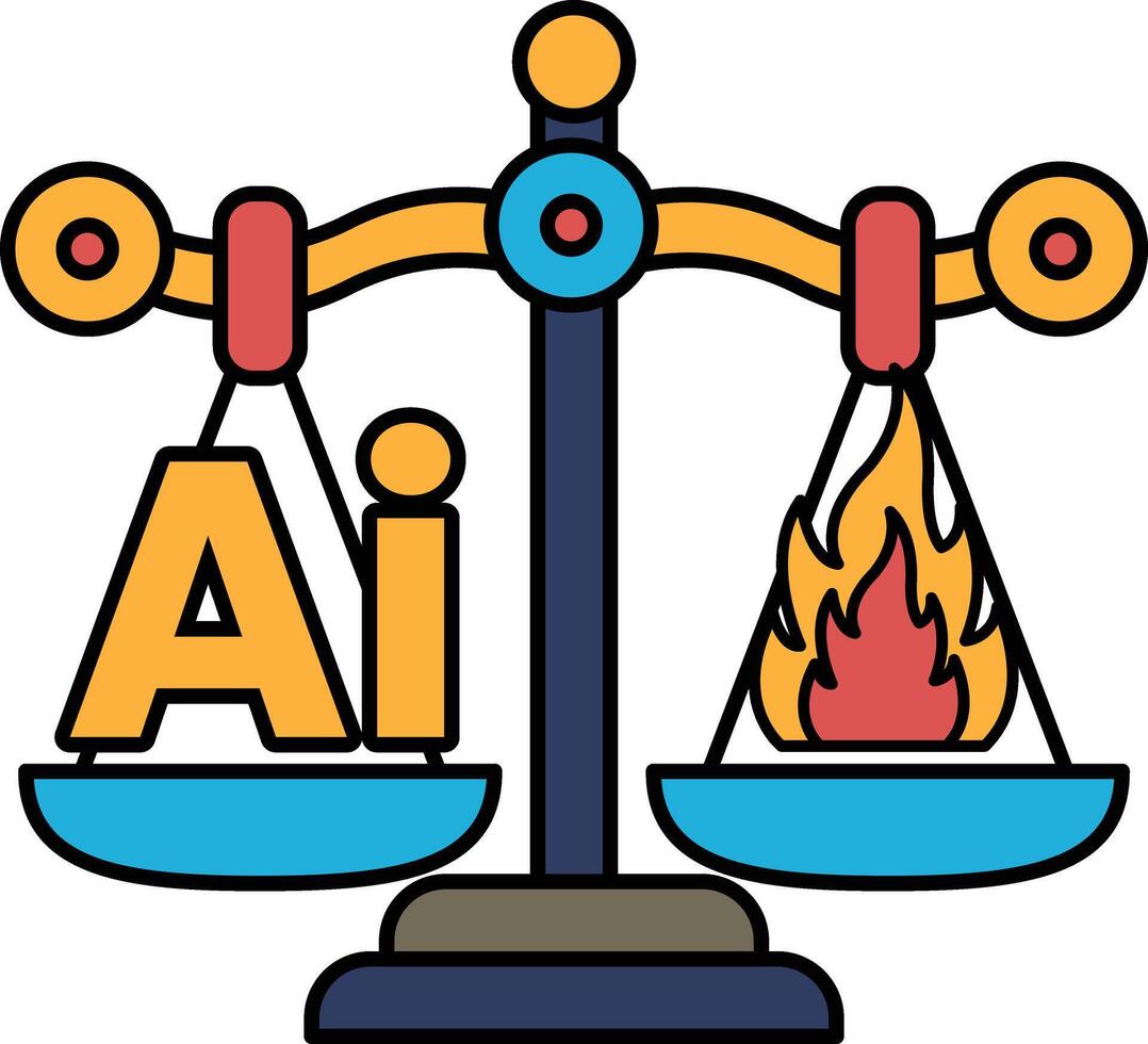 A scale with the letters AI on one side and fire on the other vector