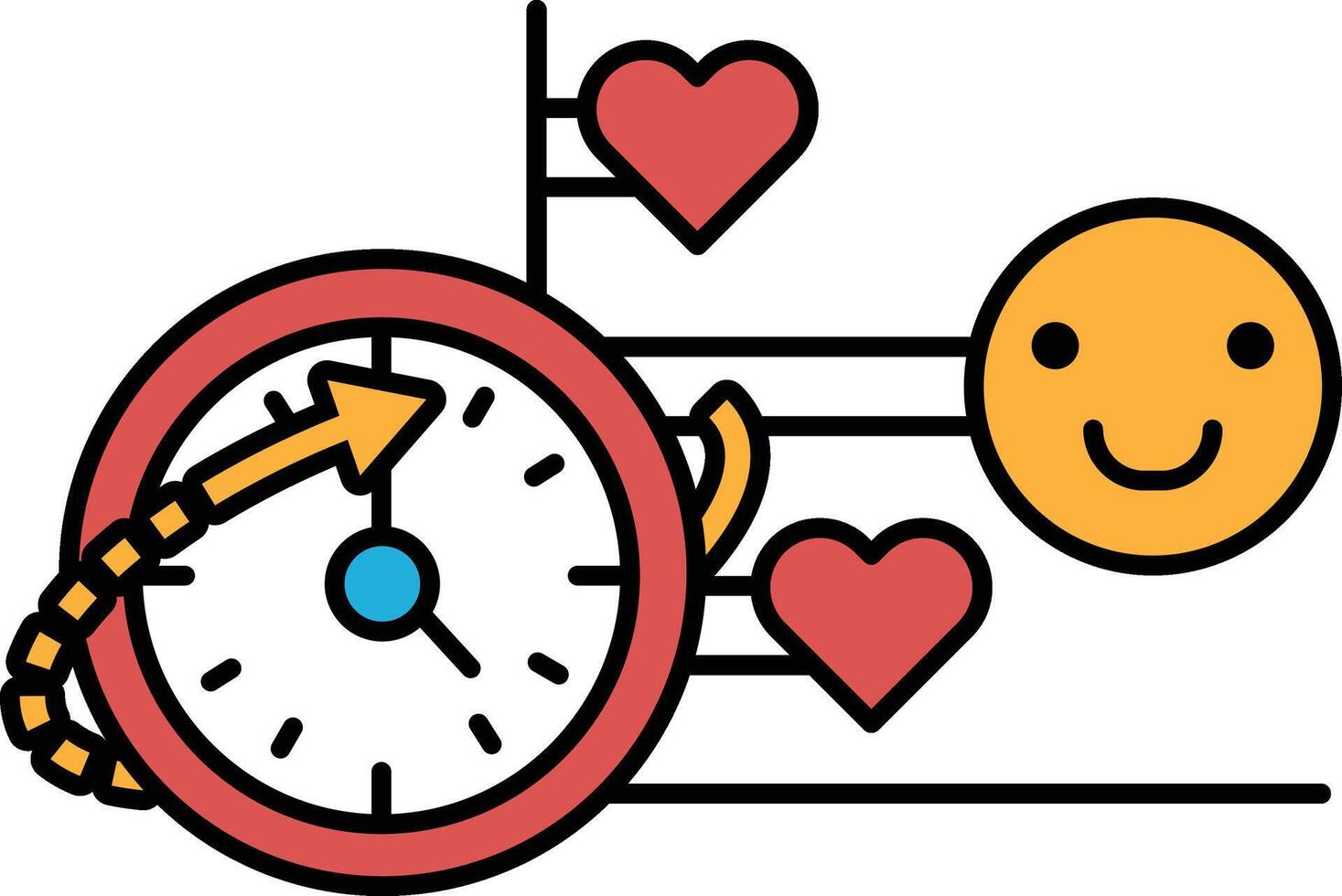 A smiling face with a clock and two hearts vector