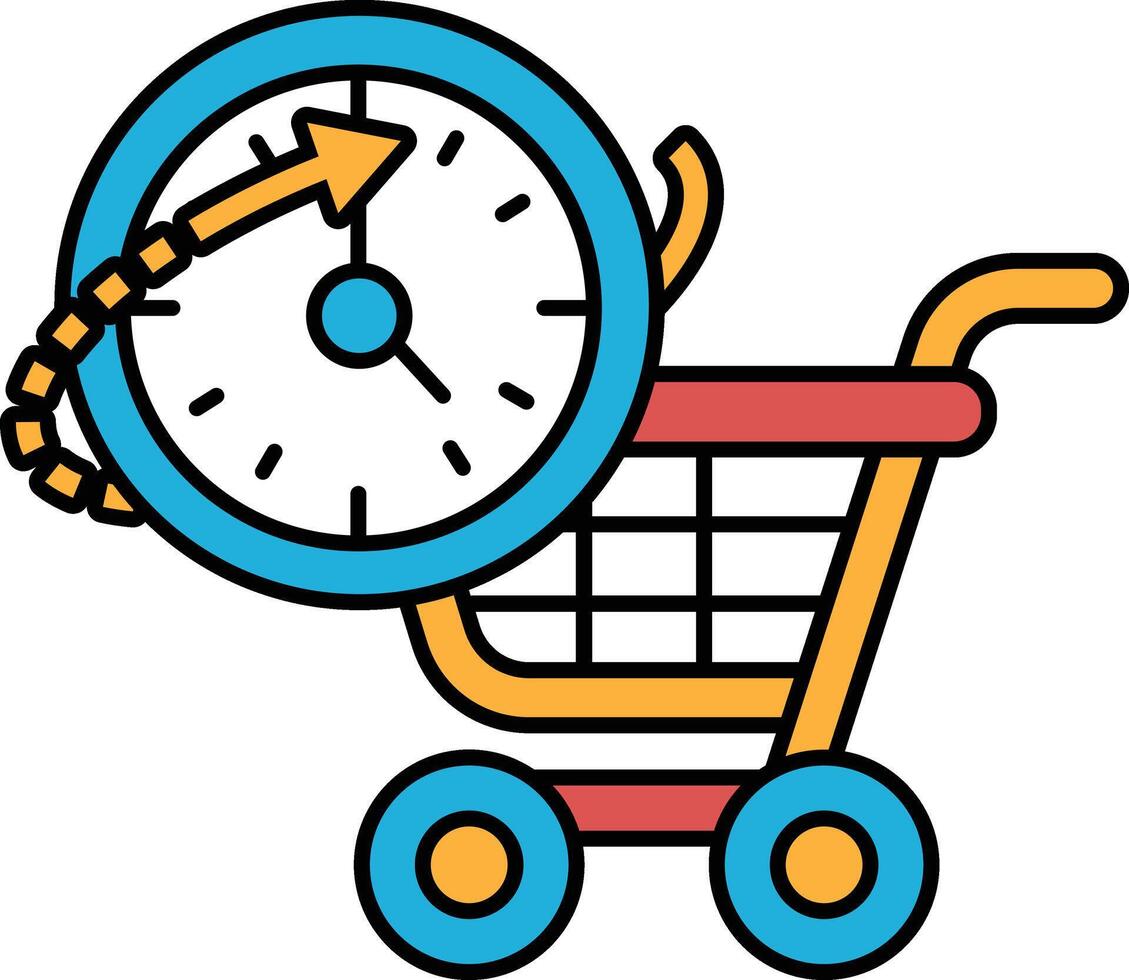 A shopping cart with a clock on it vector