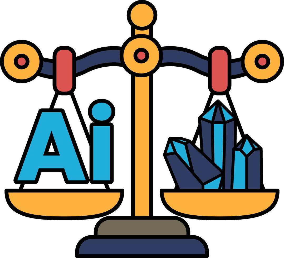 A scale with the letters AI on one side and crystals on the other vector