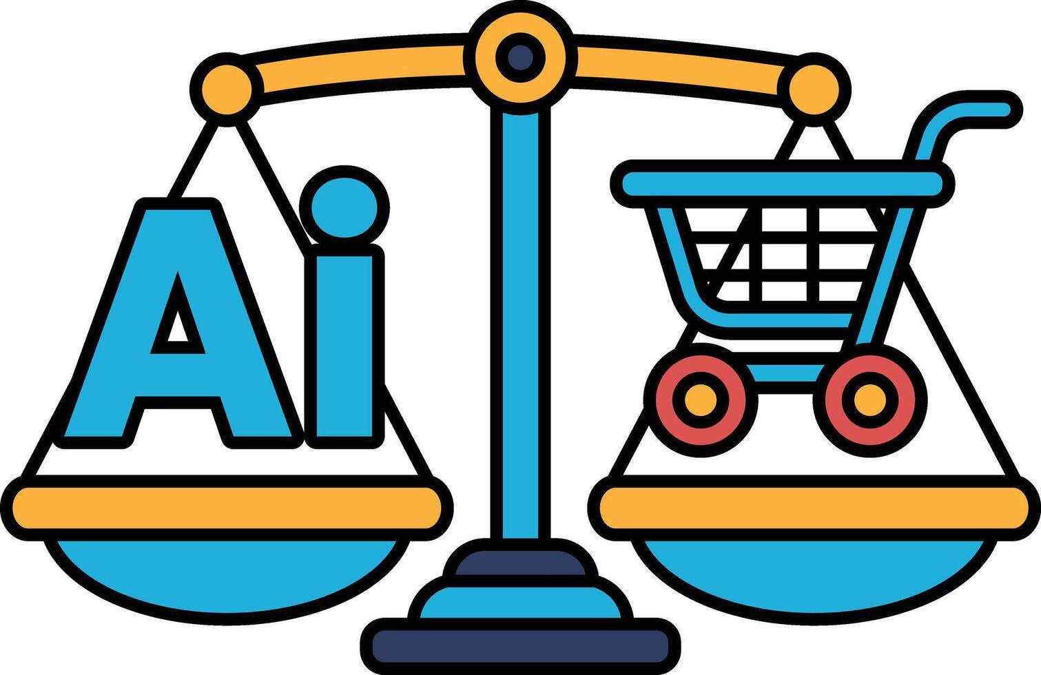 A scale with a shopping cart on one side and the word AI on the other vector