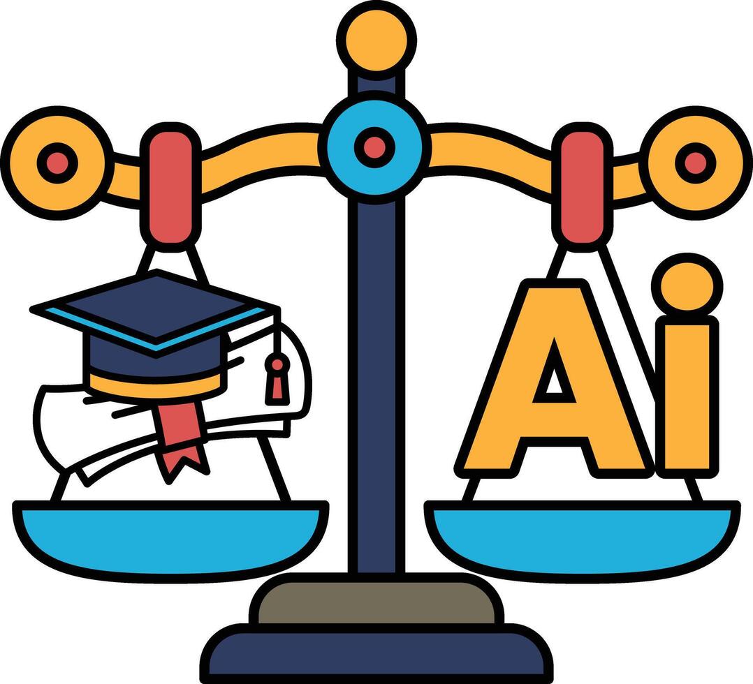 A scale with a graduation cap on one side and the letters AI on the other vector