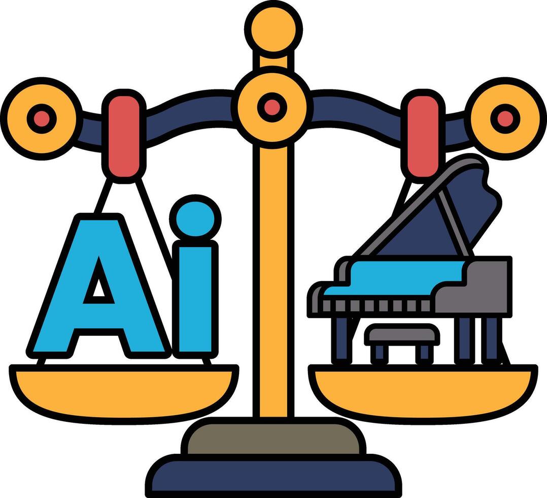 A scale with the letters AI on one side and a piano on the other vector