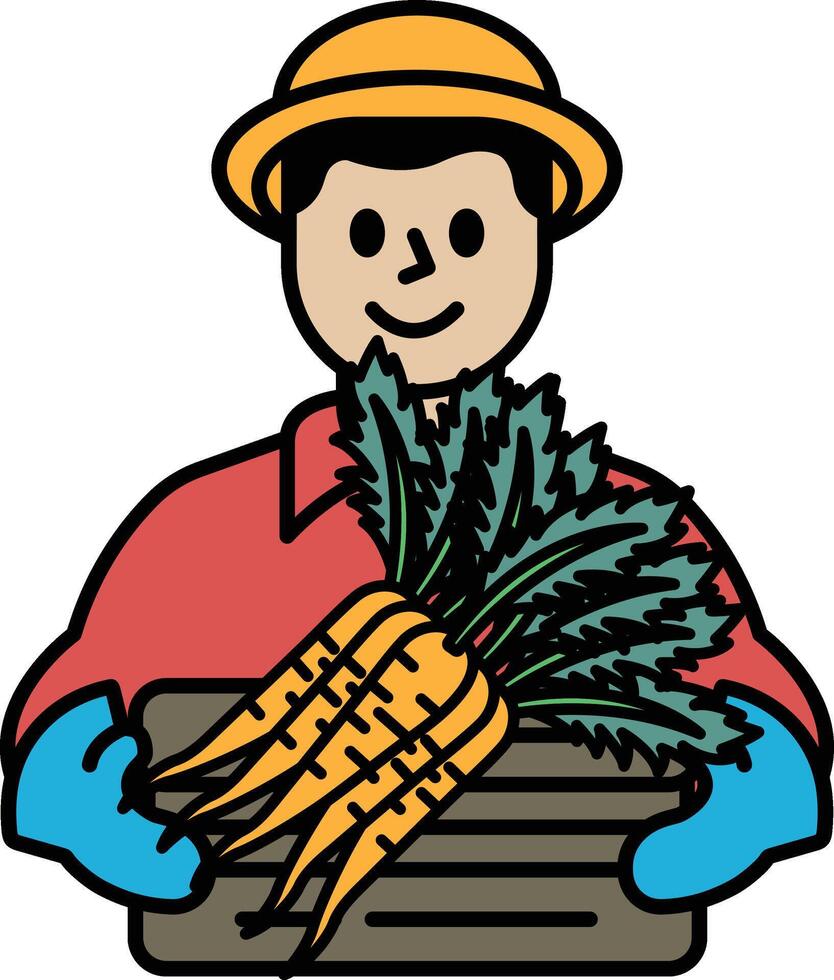 A man is holding a basket of carrots vector