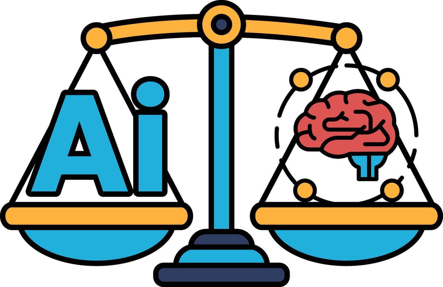 A scale with a brain on one side and the word AI on the other vector