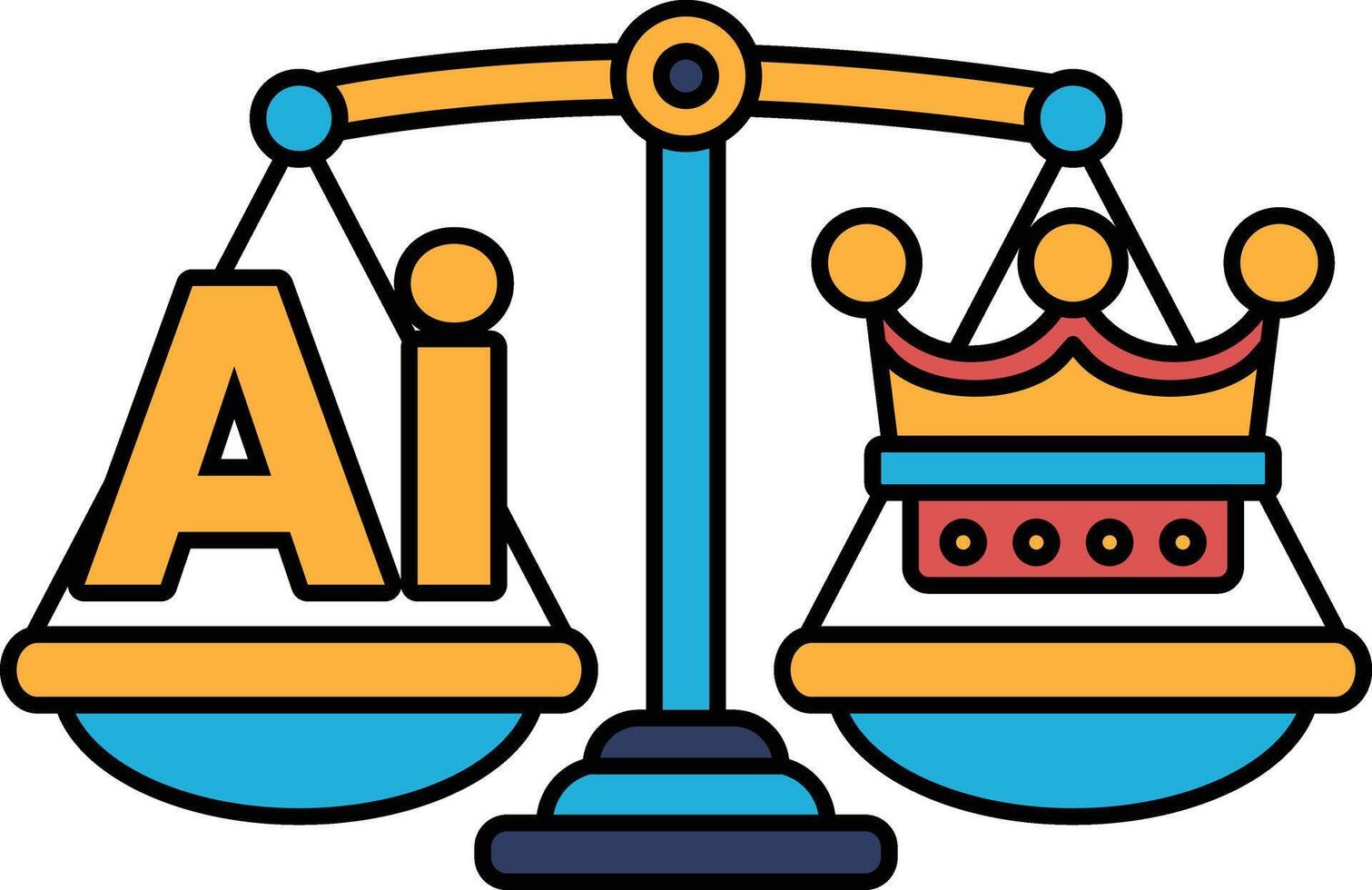 A scale with the word AI on one side and a crown on the other vector