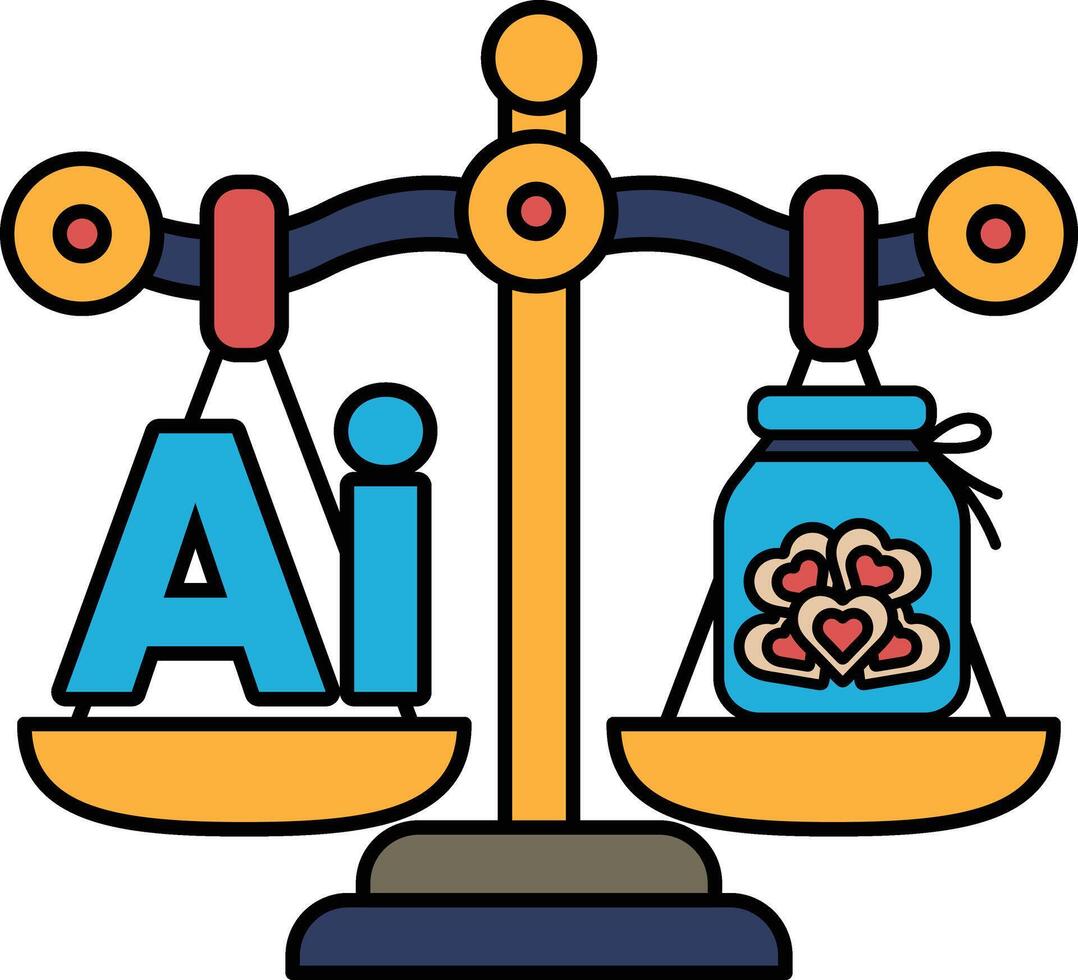 A scale with the letters AI on one side and a jar of hearts on the other vector