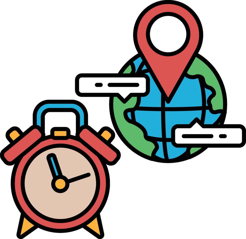 A clock and a globe with a red dot on it vector