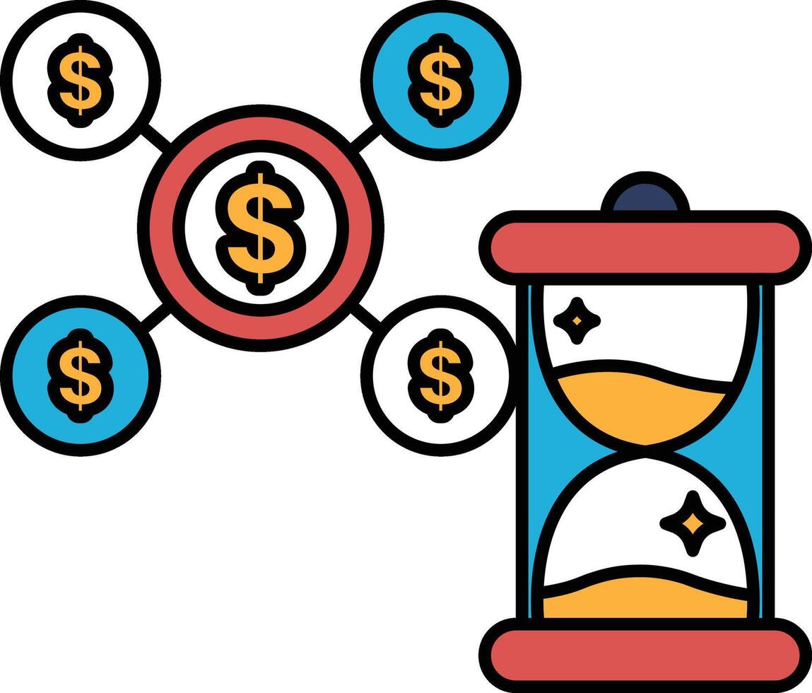 A graphic of a clock with a dollar sign on the left side vector