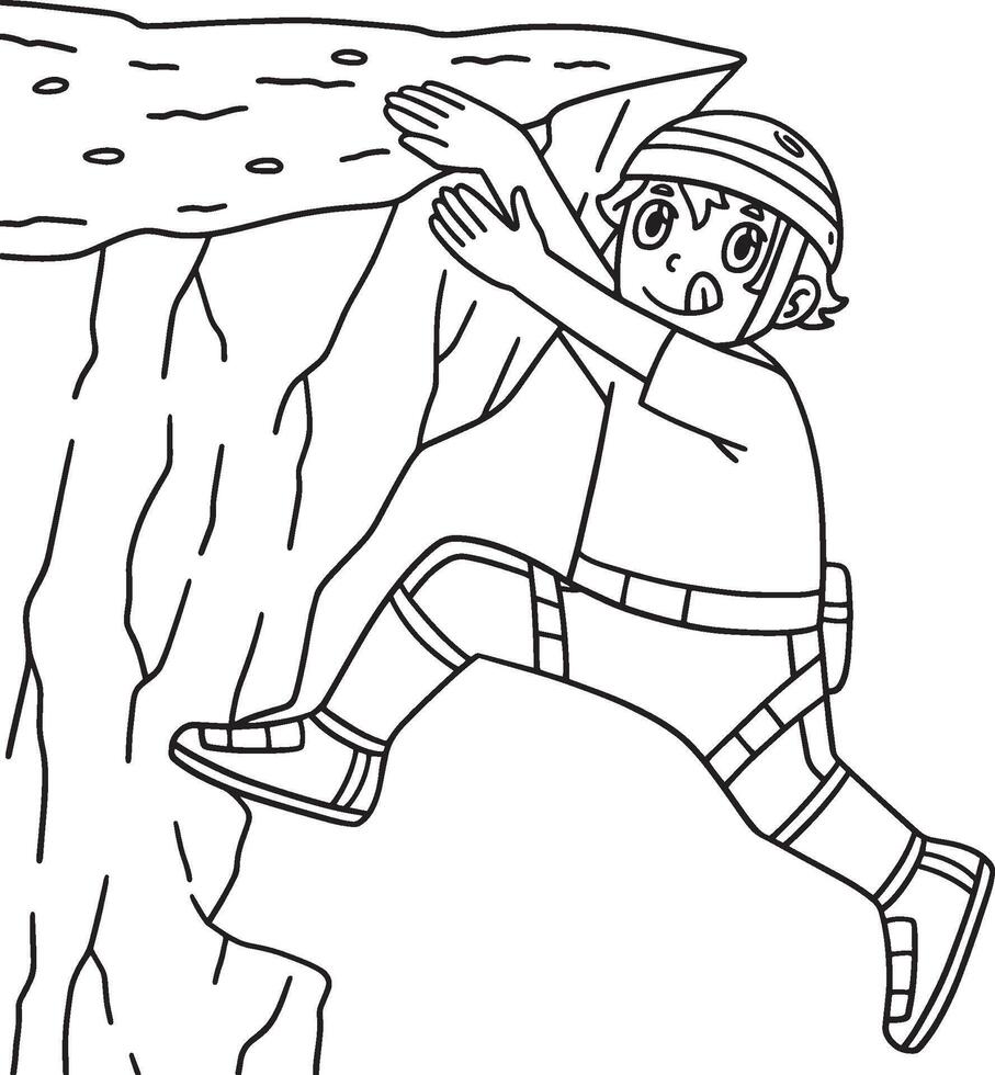 Bouldering Boy Reaching Ledge Isolated Coloring vector