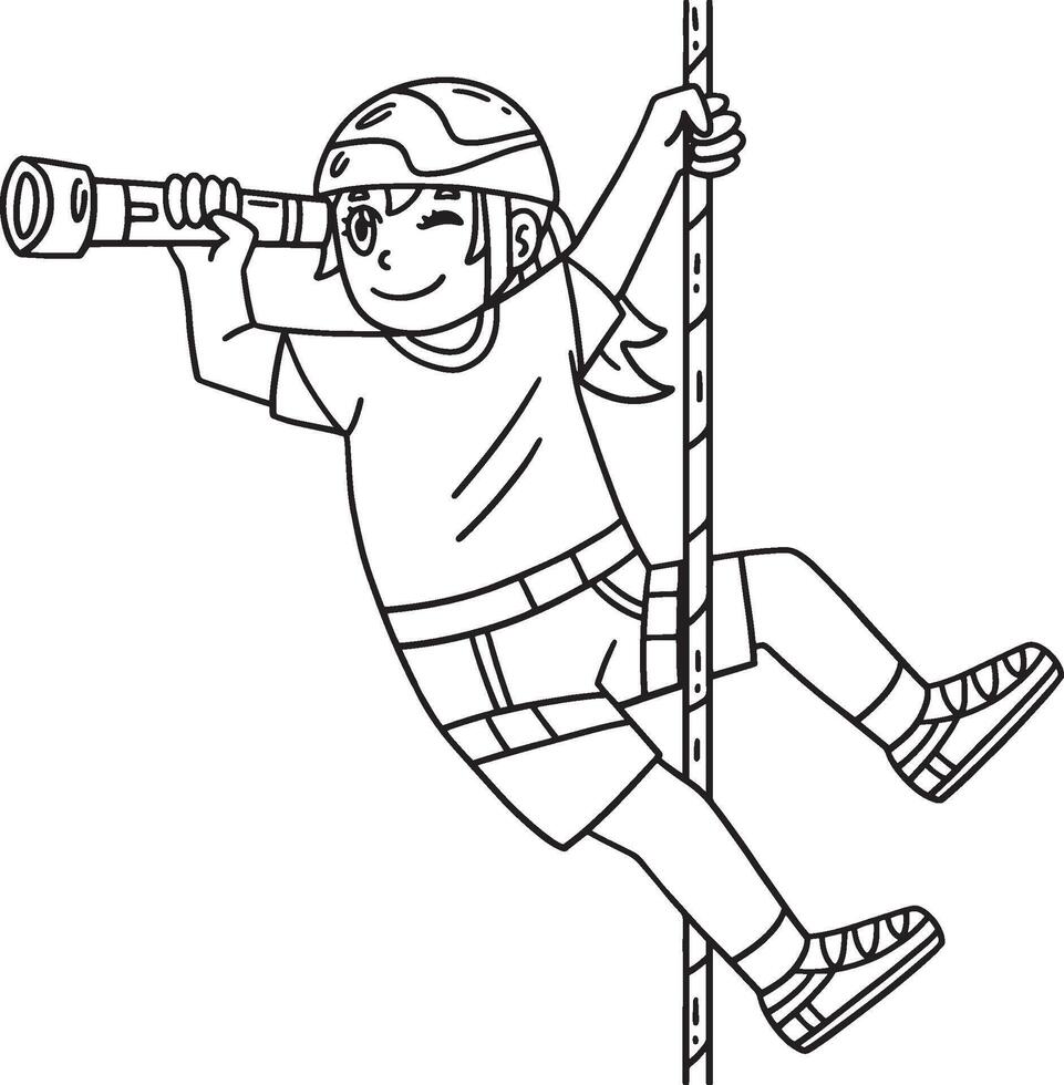 Bouldering Girl using Telescope Isolated Coloring vector