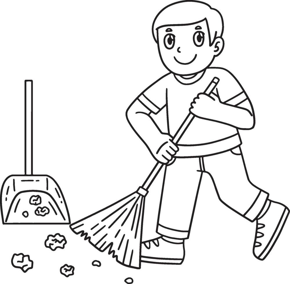 School Yard Boy Cleaning School Ground Isolated vector