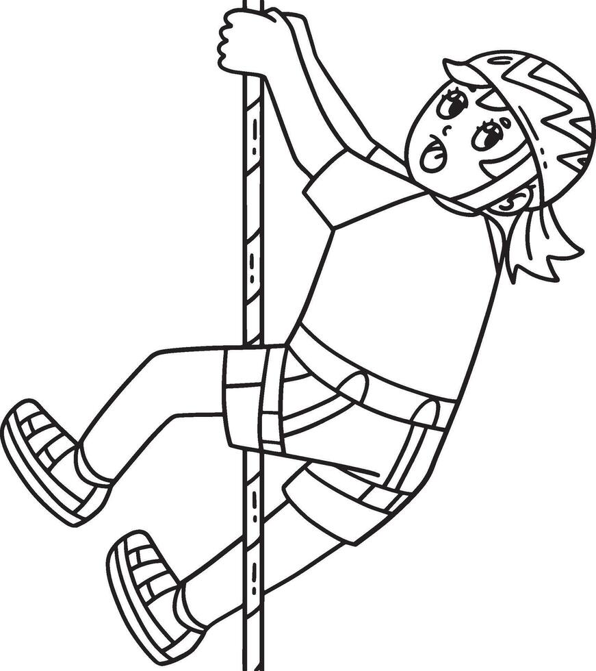 Bouldering Girl Looking Down from Climb Isolated vector