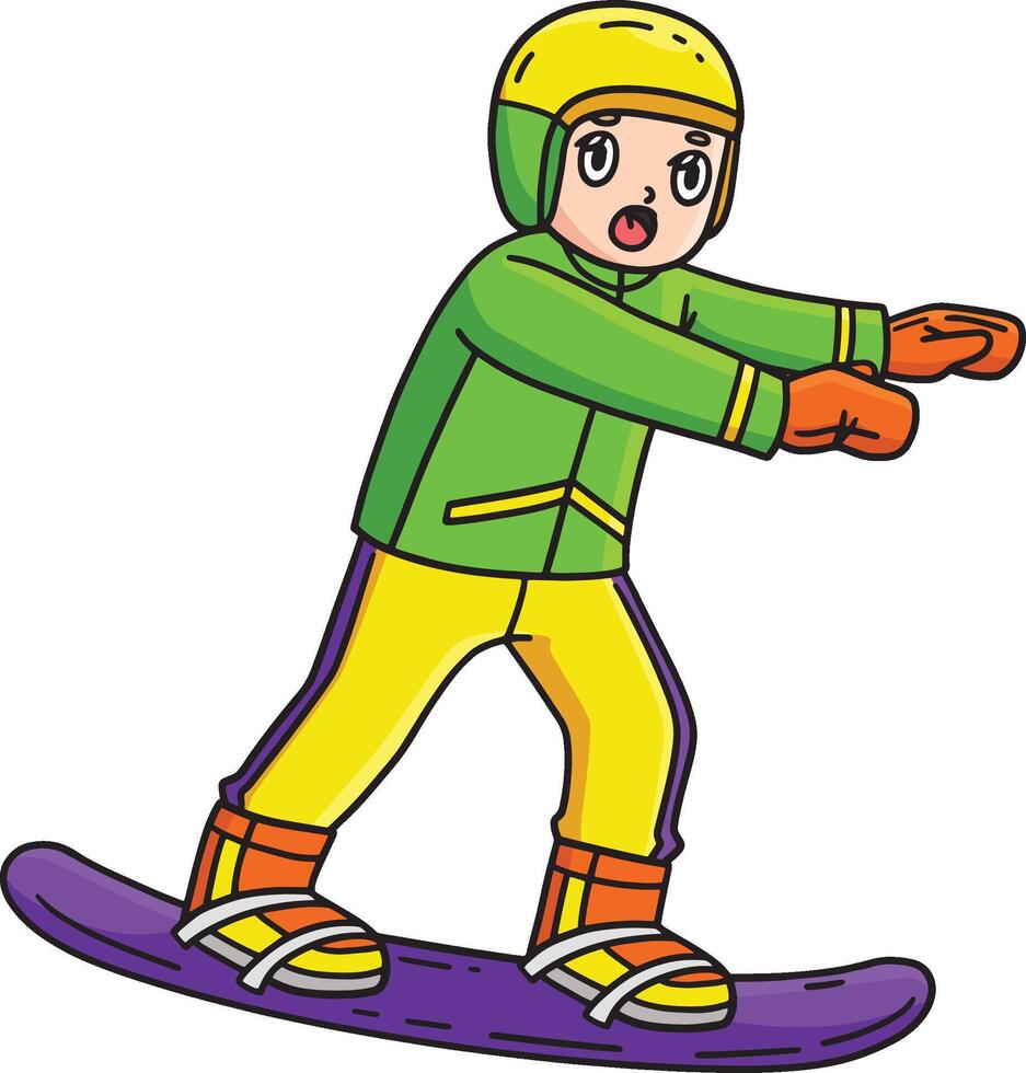 Snowboarding Boy Balancing Cartoon Colored Clipart vector