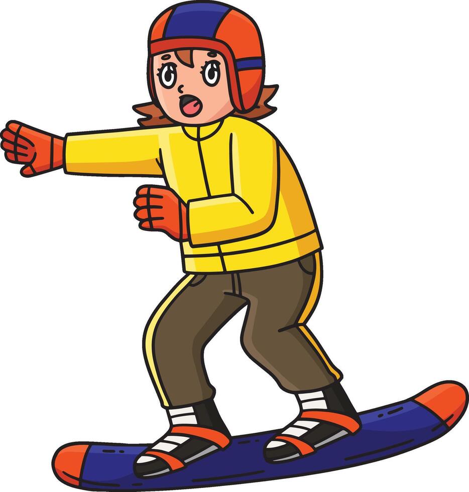 Snowboarding Girl Balancing Cartoon Clipart vector