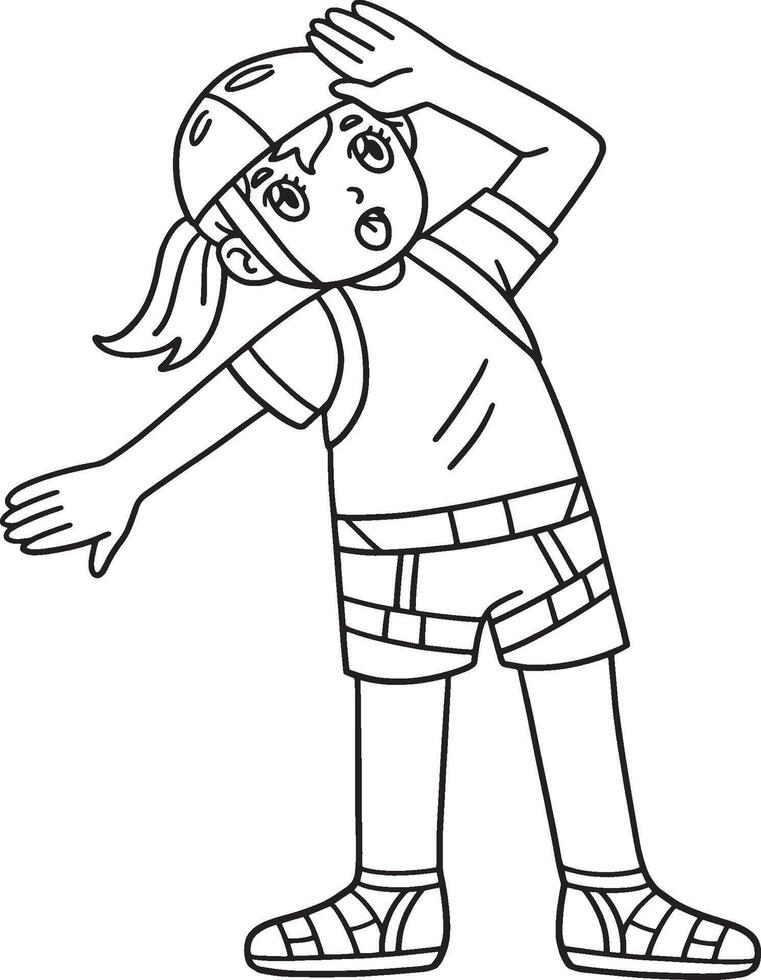 Bouldering Girl Looking Up Isolated Coloring Page vector