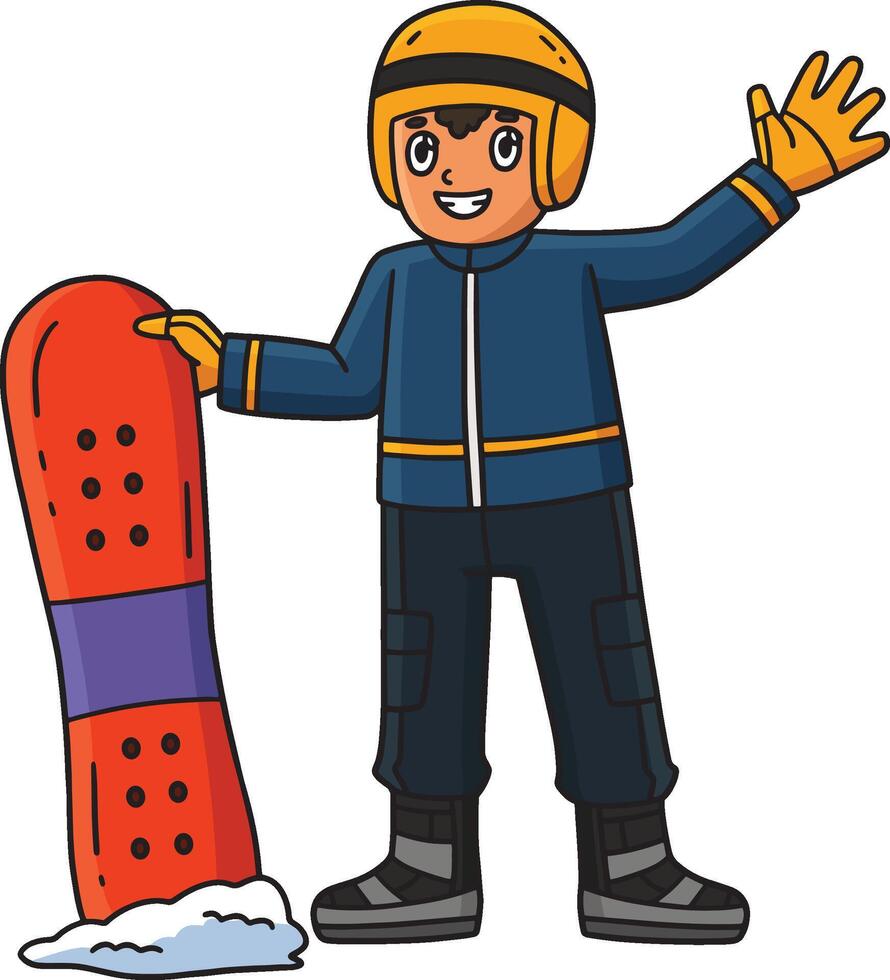 Snowboarding Boy Holding Snowboard Cartoon Clipart vector