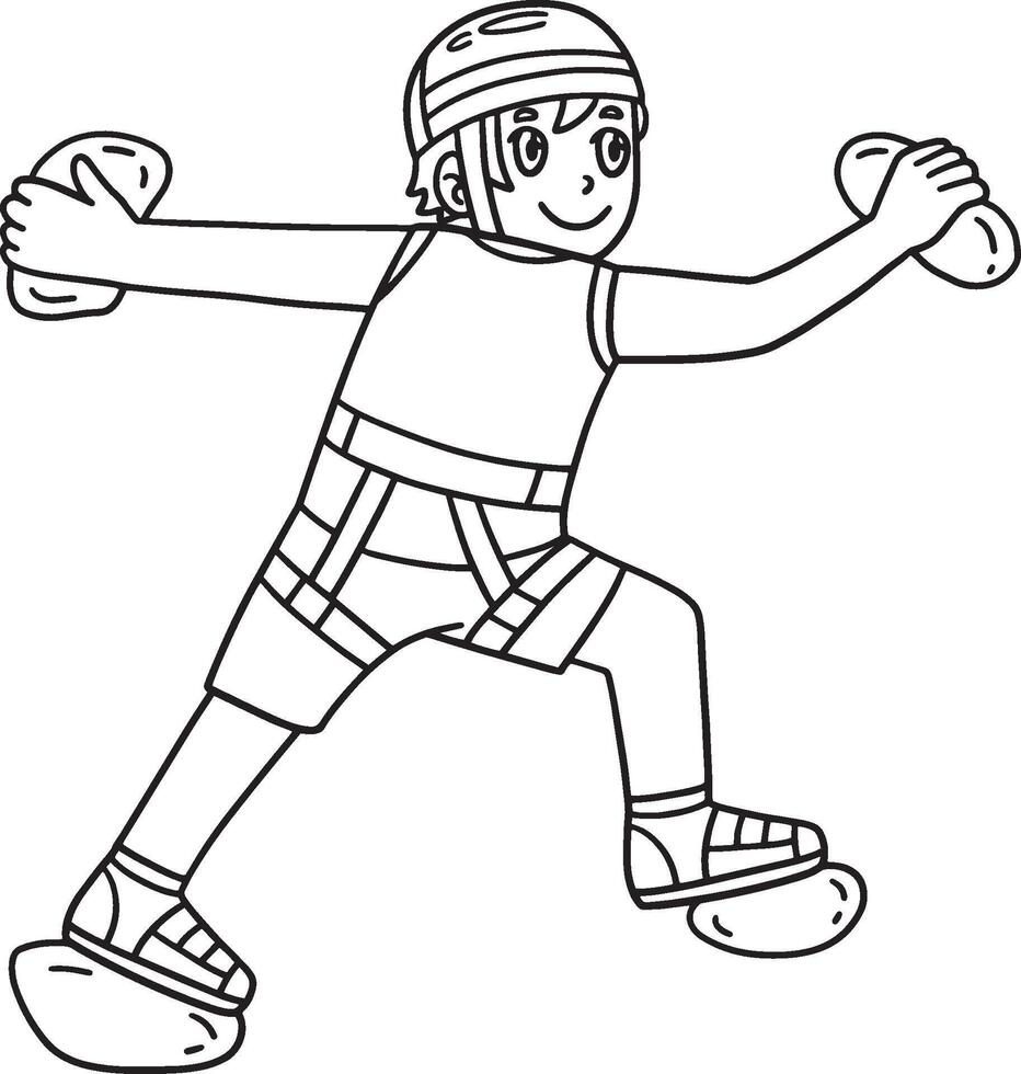 Bouldering Boy Wall Climbing Isolated Coloring vector