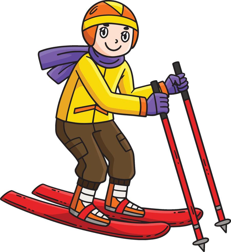 Skiing Boy Dragging Forward Ski Poles Clipart vector