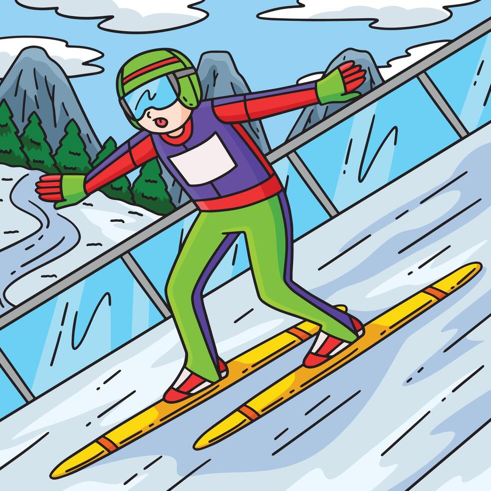 Skier performing on snowy slope vector