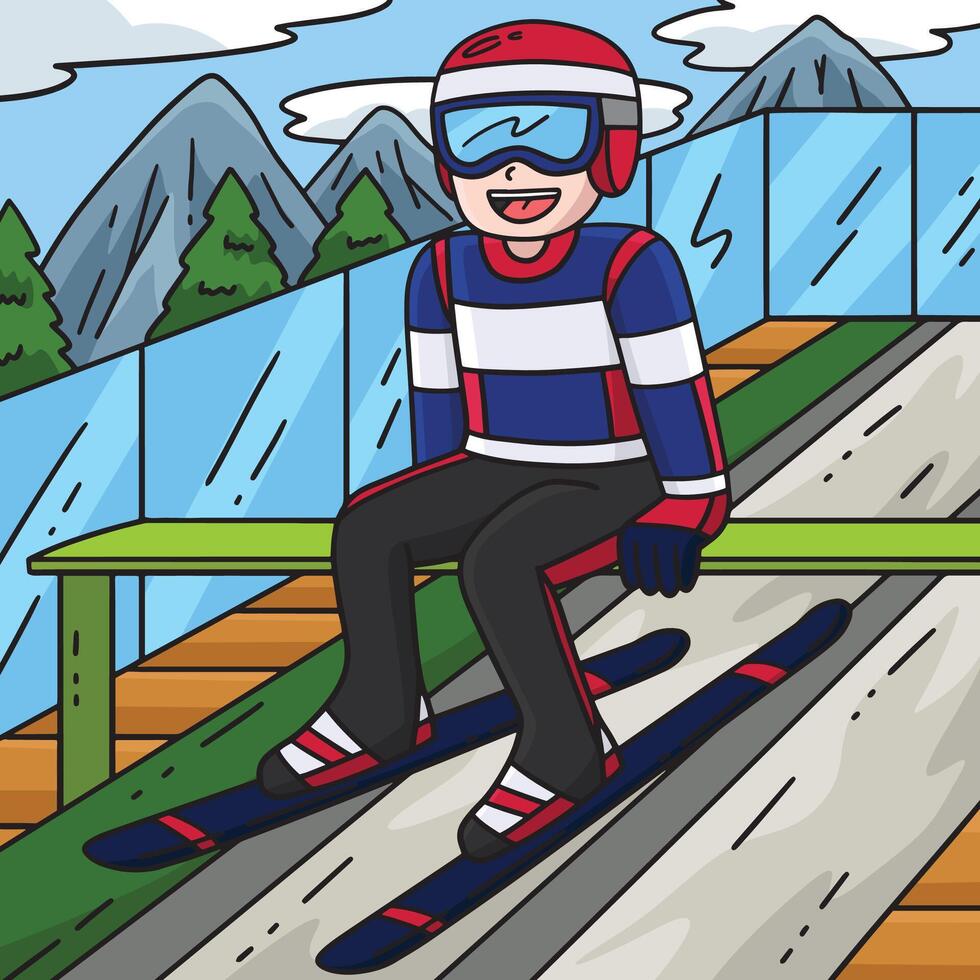 Skier sitting on the slope vector