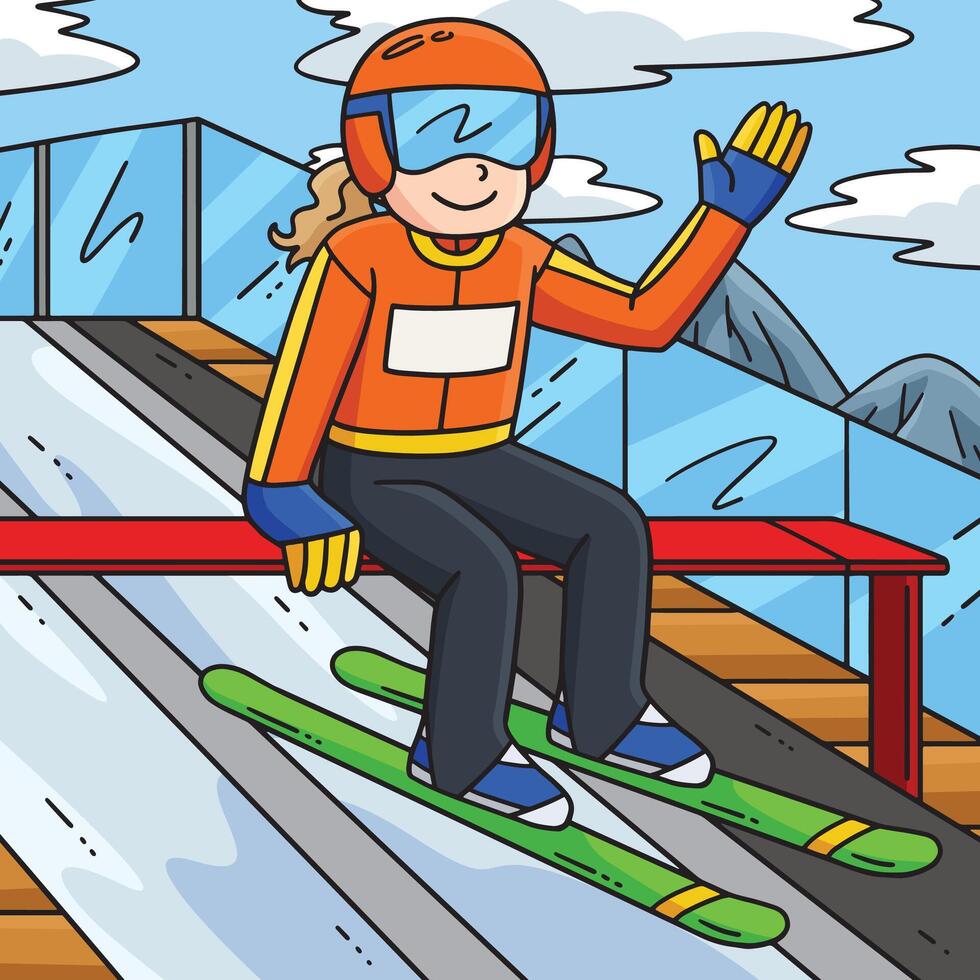 Ski Jumping Female Ski Jumper Top Curve Colored vector