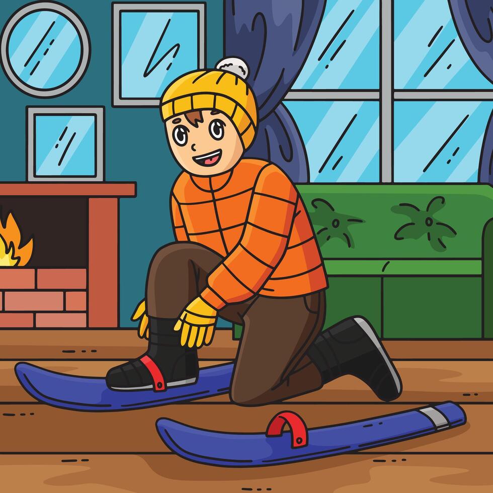 Skiing Boy Wearing a Skiboard Colored Cartoon vector