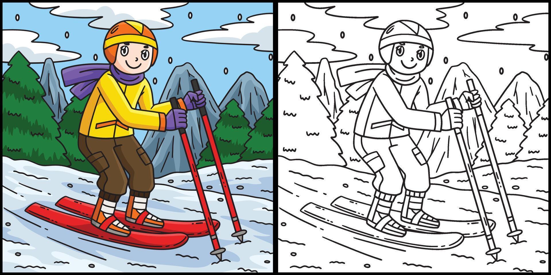 Skiing Boy Dragging Forward Ski Poles Illustration vector